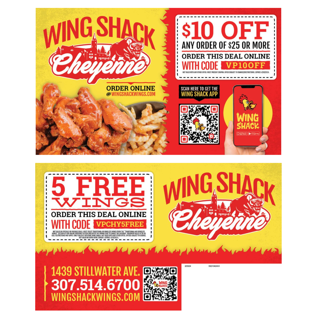 Flyer advertising Wing Shack Cheyenne 