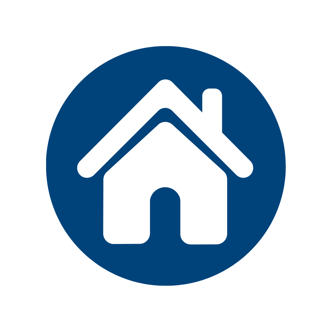 Home icon with black outline inside a blue circle.