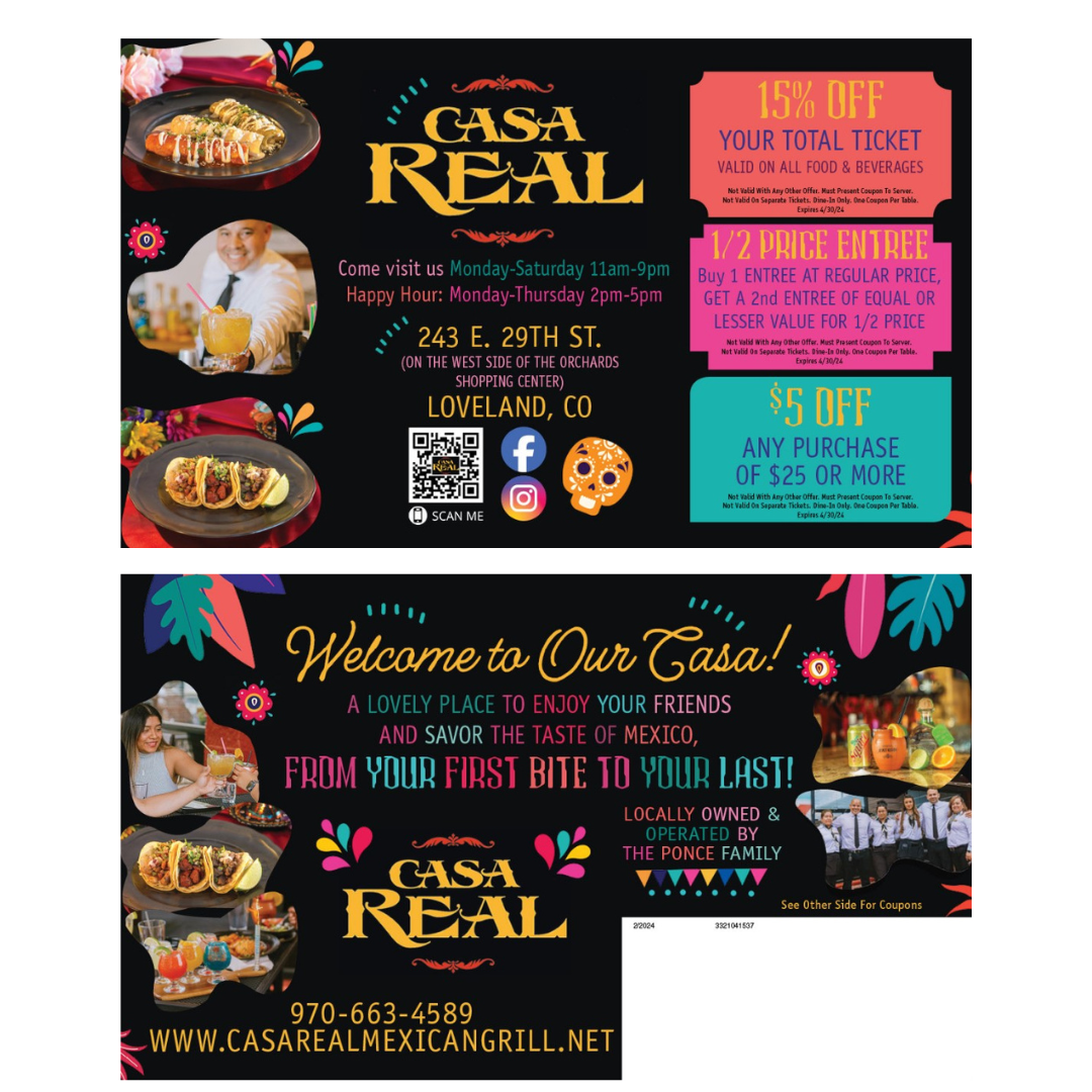 A promotional flyer for Casa Real Mexican Grill
