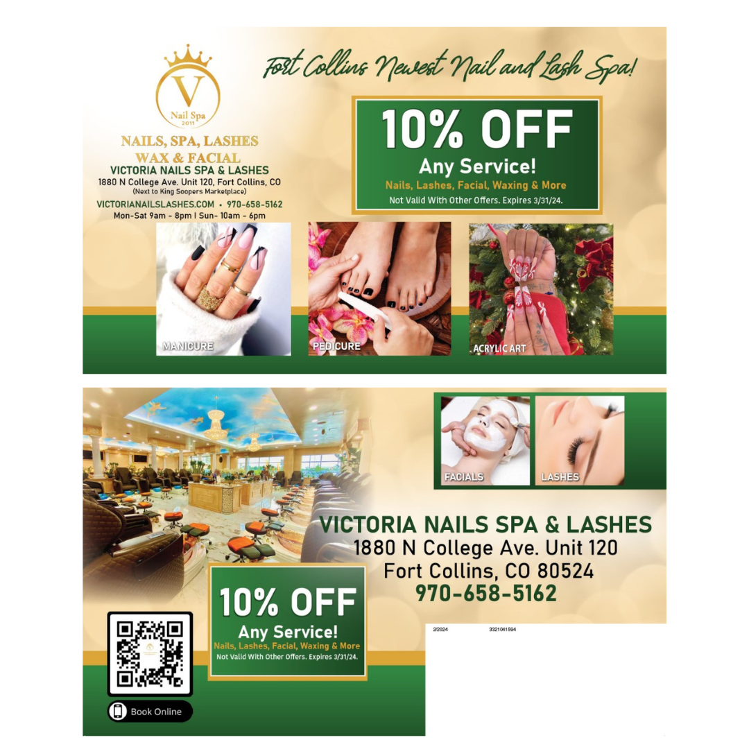 Promotional flyer for Victoria Nails Spa & Lashes