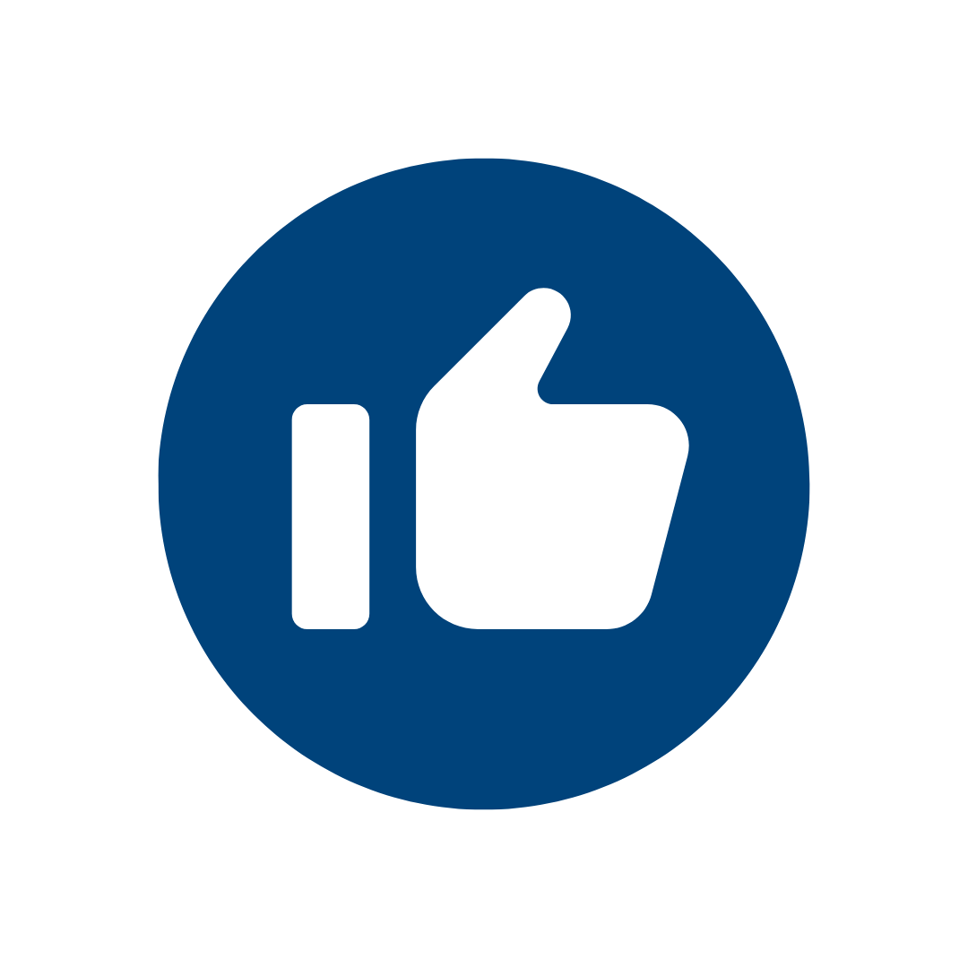 A blue circle icon with a black thumbs-up