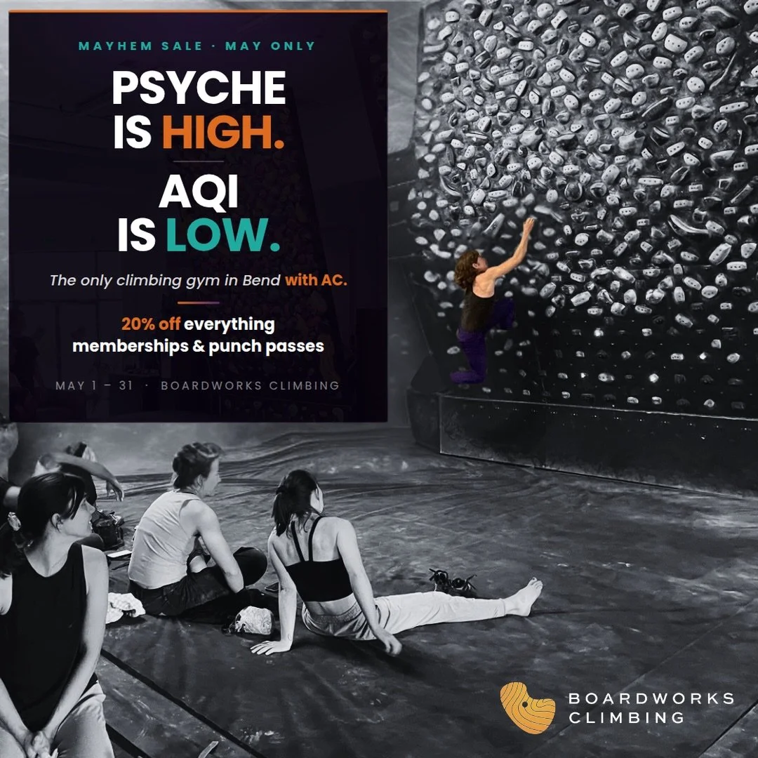 The smoke is coming. Don&rsquo;t pretend it isn&rsquo;t. Lock in your prepaid membership or punch passes before prices go up and the AQI does too. 20% off all of May.

#boardworksclimbing #smithrock #bendoregon #centraloregonbouldering #centraloregon