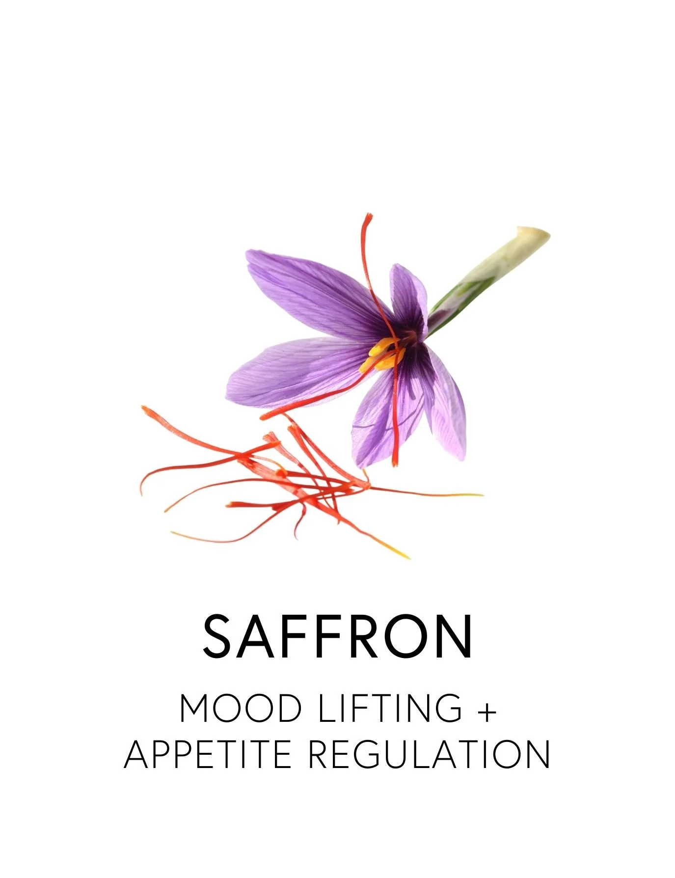  SAFFRON 
 Saffron is one of the world’s most prized spices, known for its mood-lifting, appetite-regulating and anti-inflammatory effects. Its carotenoids and essential oils act on the brain, helping reduce cravings and support emotional eating. Eac
