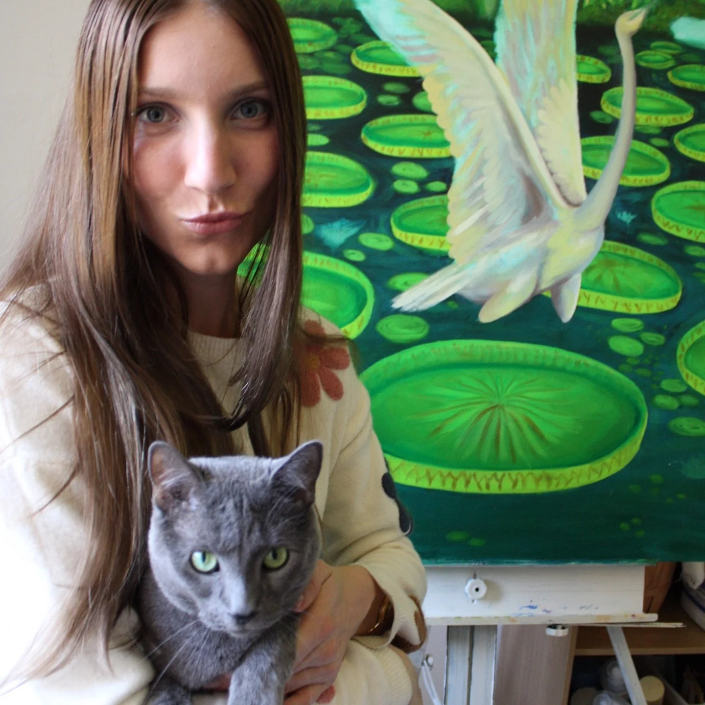 my daughter, Sasha 😽 + progress on this painting 🖼️