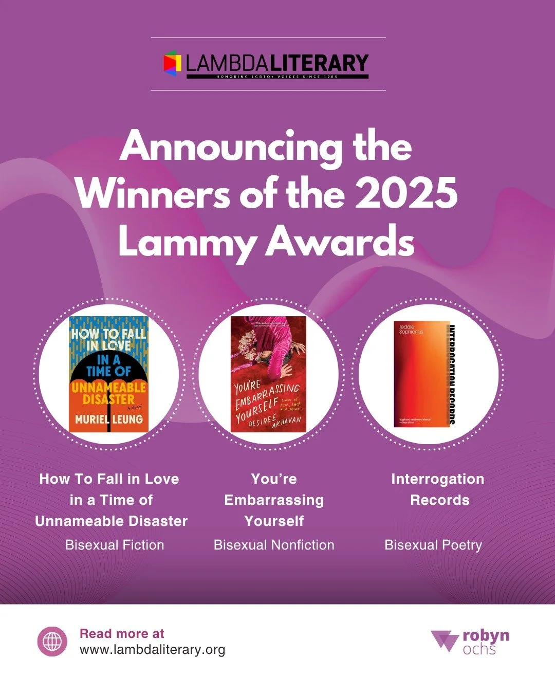 The 2025 Lammy Awards (Lambda Literary Awards) results are officially in! 🎉

The winners were announced during the online ceremony on October 4th, hosted by Jozie Clapp live from Charlie&rsquo;s Queer Books in Seattle. Congratulations to all the win