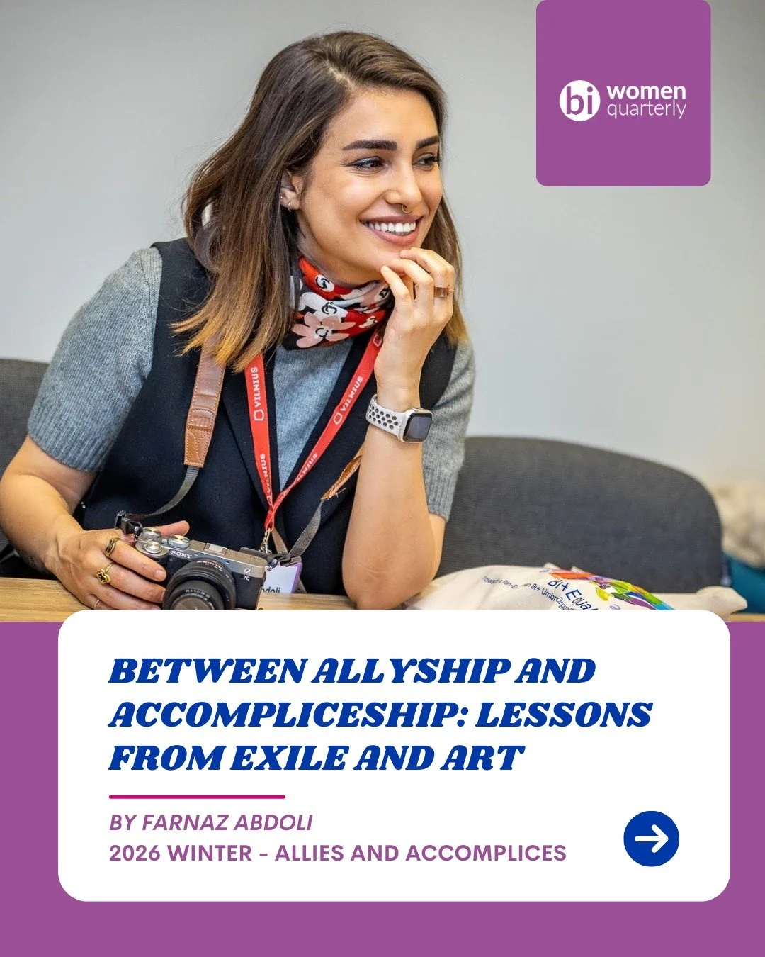 In the Winter issue of @biwomenquarterly, Farnaz Abdoli offers a powerful and deeply personal reflection on the difference between allyship and accompliceship. 

Writing as a bi+ artist who has survived persecution, exile, and displacement, Farnaz sh