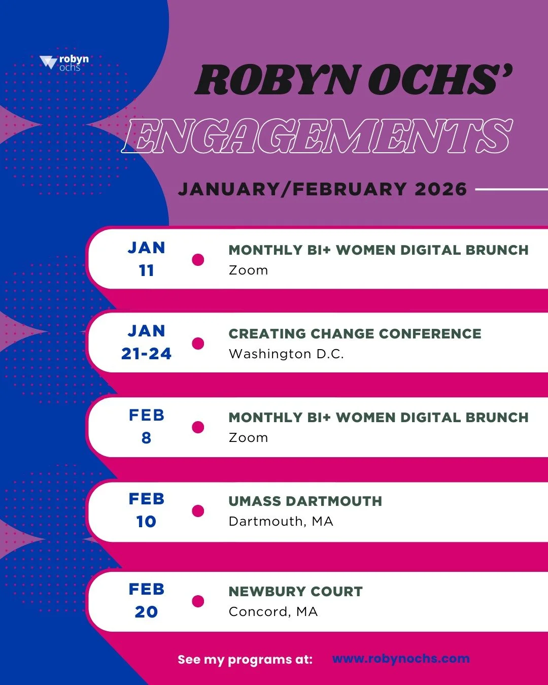 The new year is just around the corner, and I&rsquo;m excited to get started! In January and February, I&rsquo;ll be connecting with audiences through conferences, virtual events, campus visits, and retirement community programs.

Interested in bring