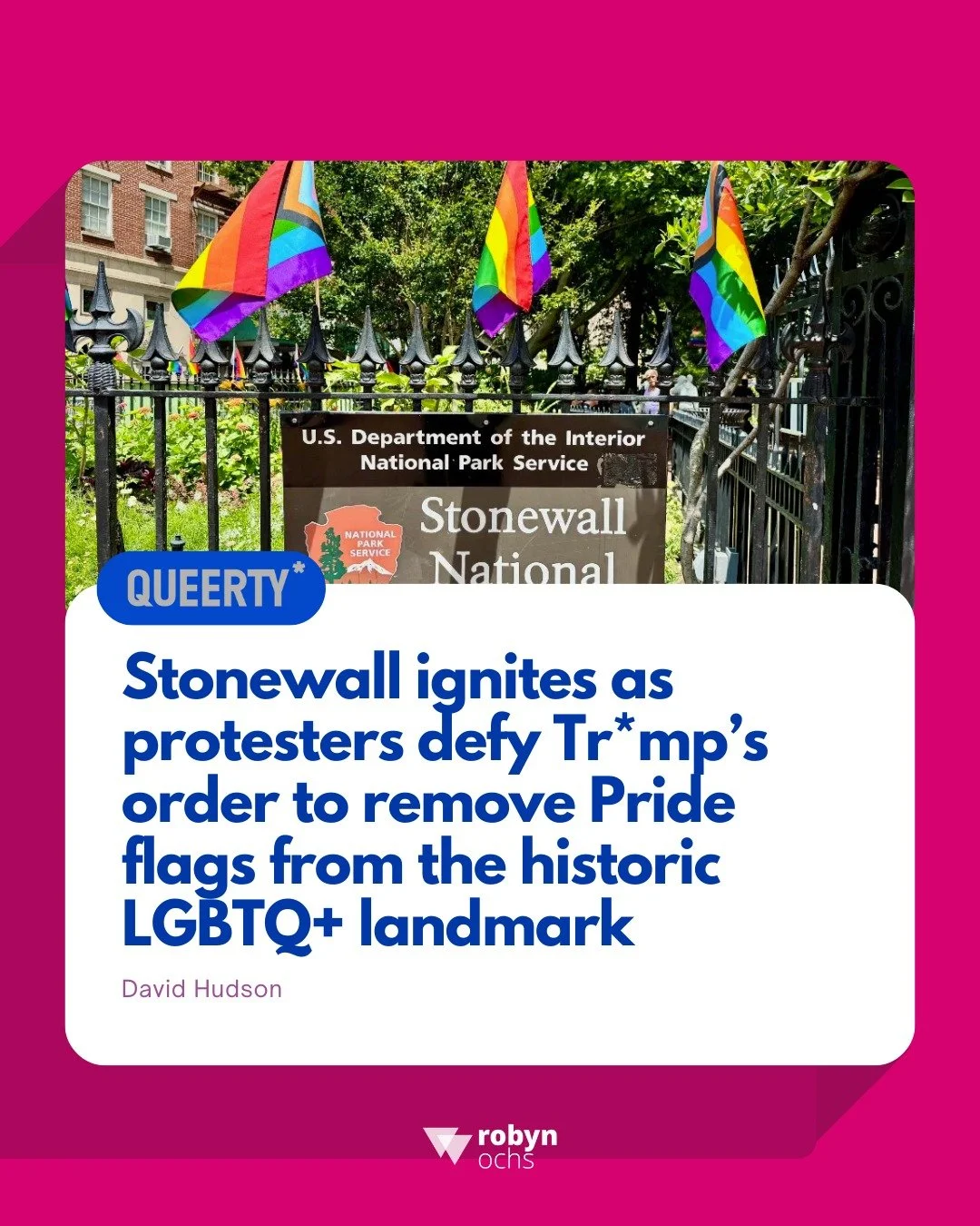 Stonewall is sacred ground rooted in resistance. The removal of the Pride flag from this historic landmark is a deliberate act of erasure and a cowardly attempt to silence our history.

New Yorkers and the LGBTQ+ community will not back down. We are 