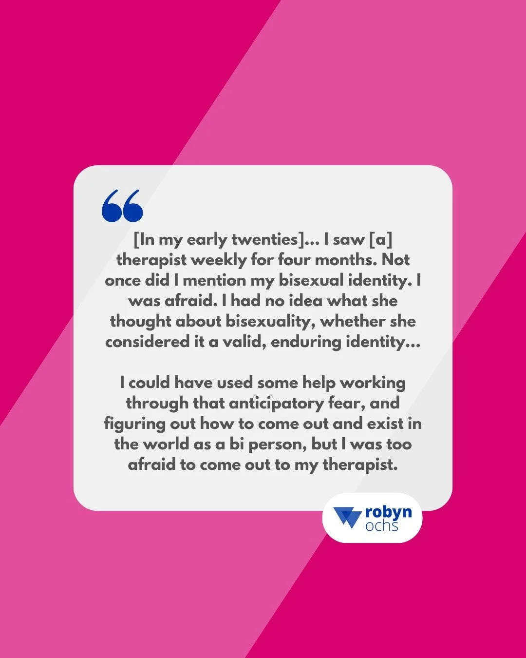 Every person deserves a healthcare provider who makes them feel seen and supported, not just during #BiHealthMonth, but every single day of the year. When I was in my early twenties, I spent months in weekly therapy without ever mentioning my bisexua