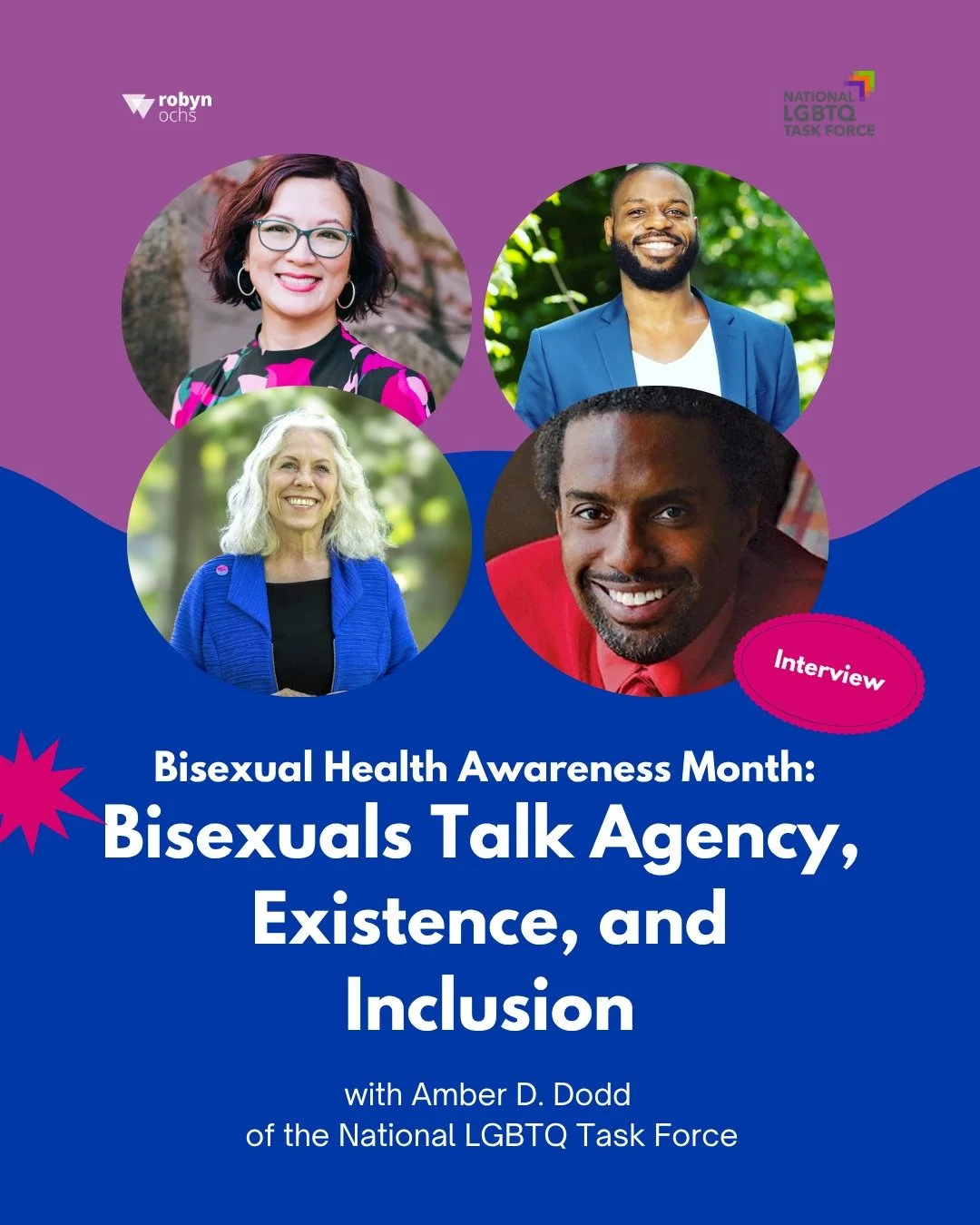Bi+ Health Awareness Month just wrapped up, but the conversation around our agency and inclusion is more important than ever.

Amber Dodd of the National LGBTQ Task Force recently interviewed Mimi Hoang, Khafre Kujichagulia Abif, Marvin Toliver, and 