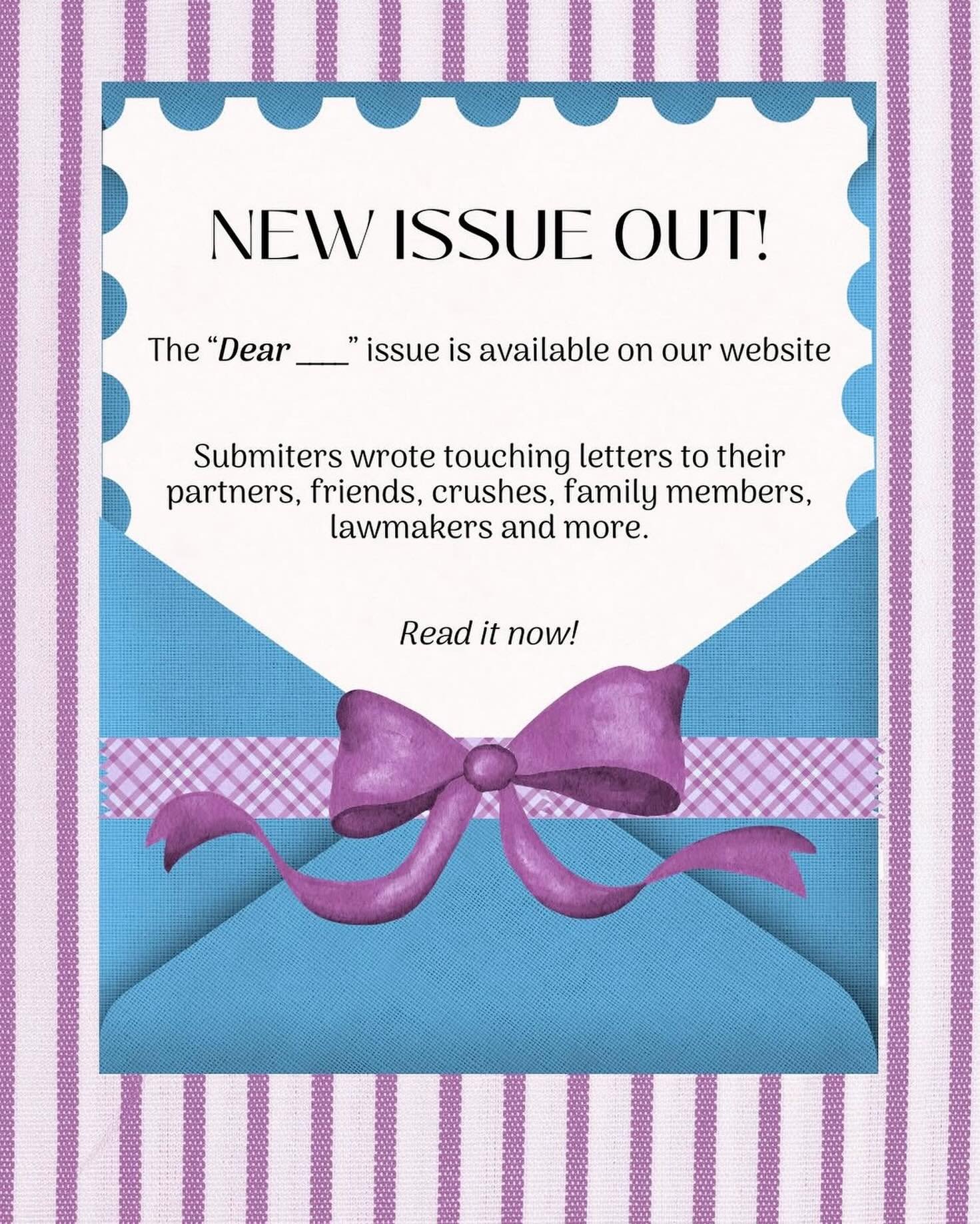 New issue of @biwomenquarterly is out NOW!

This issue&rsquo;s theme is &ldquo;Dear _&rdquo; Readers were asked to write a letter to someone who has impacted their bi+ identity in some way and let them know how they feel. Maybe it&rsquo;s a parent wh