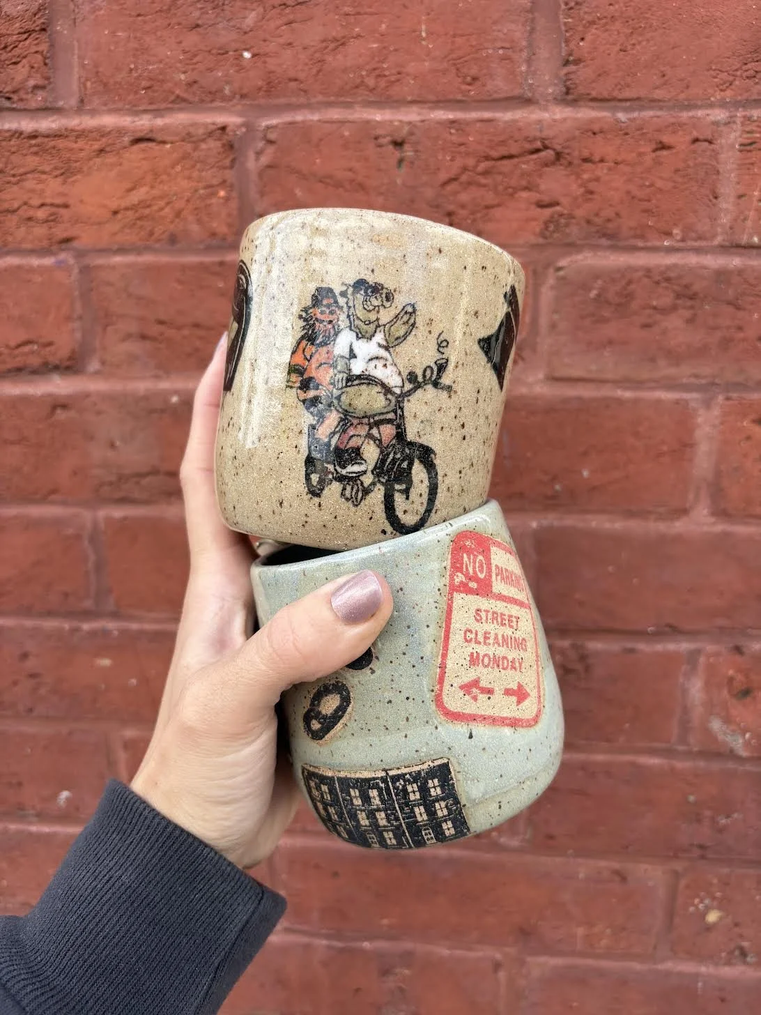 BabyFace Studio:
Hand thrown Philly Tumblers- stoneware, cone 6, underglaze, glaze, original custom screen printed decals 