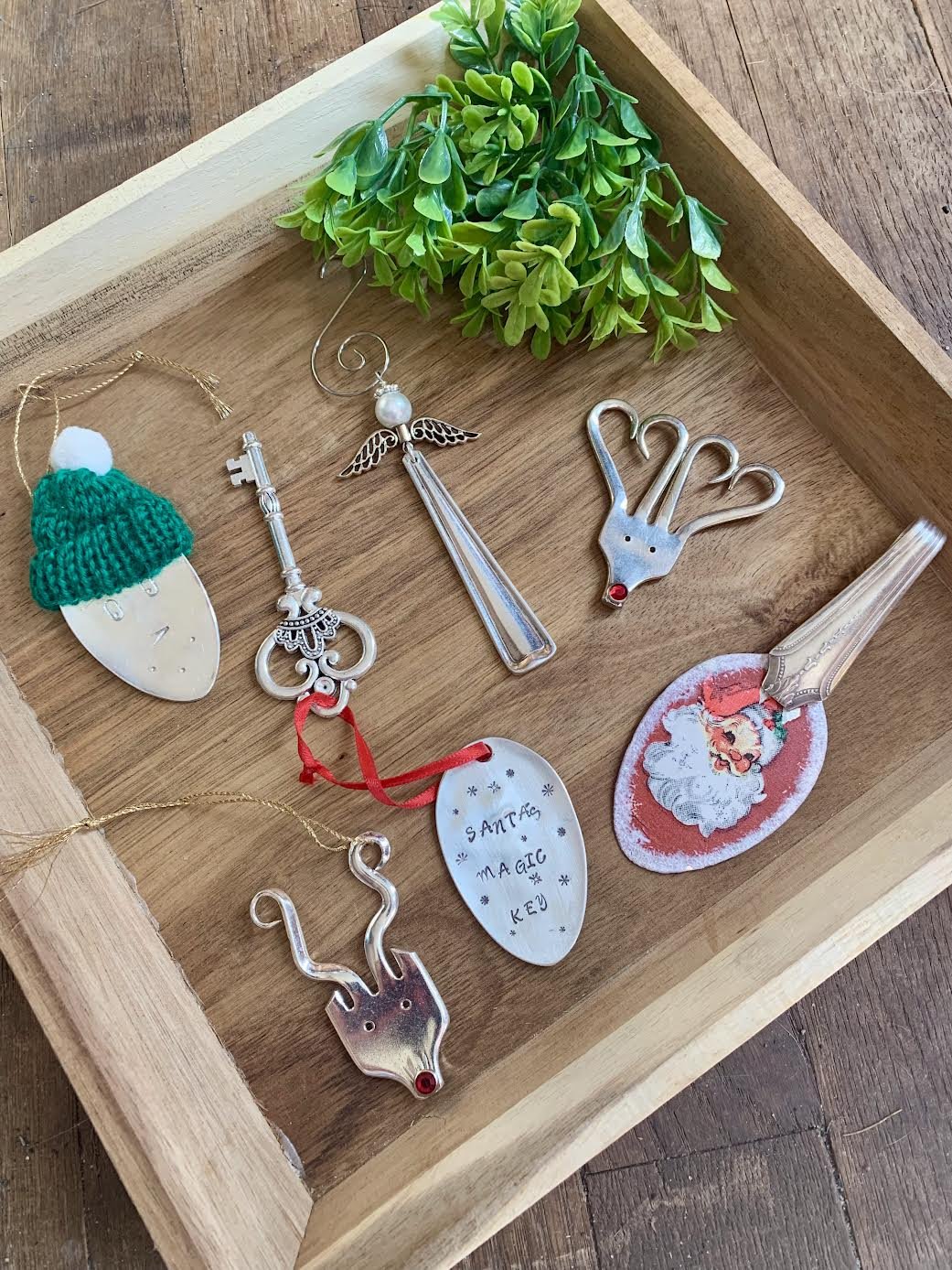 Serving Silver:
Holiday collection featuring handcrafted ornaments made from repurposed vintage flatware 