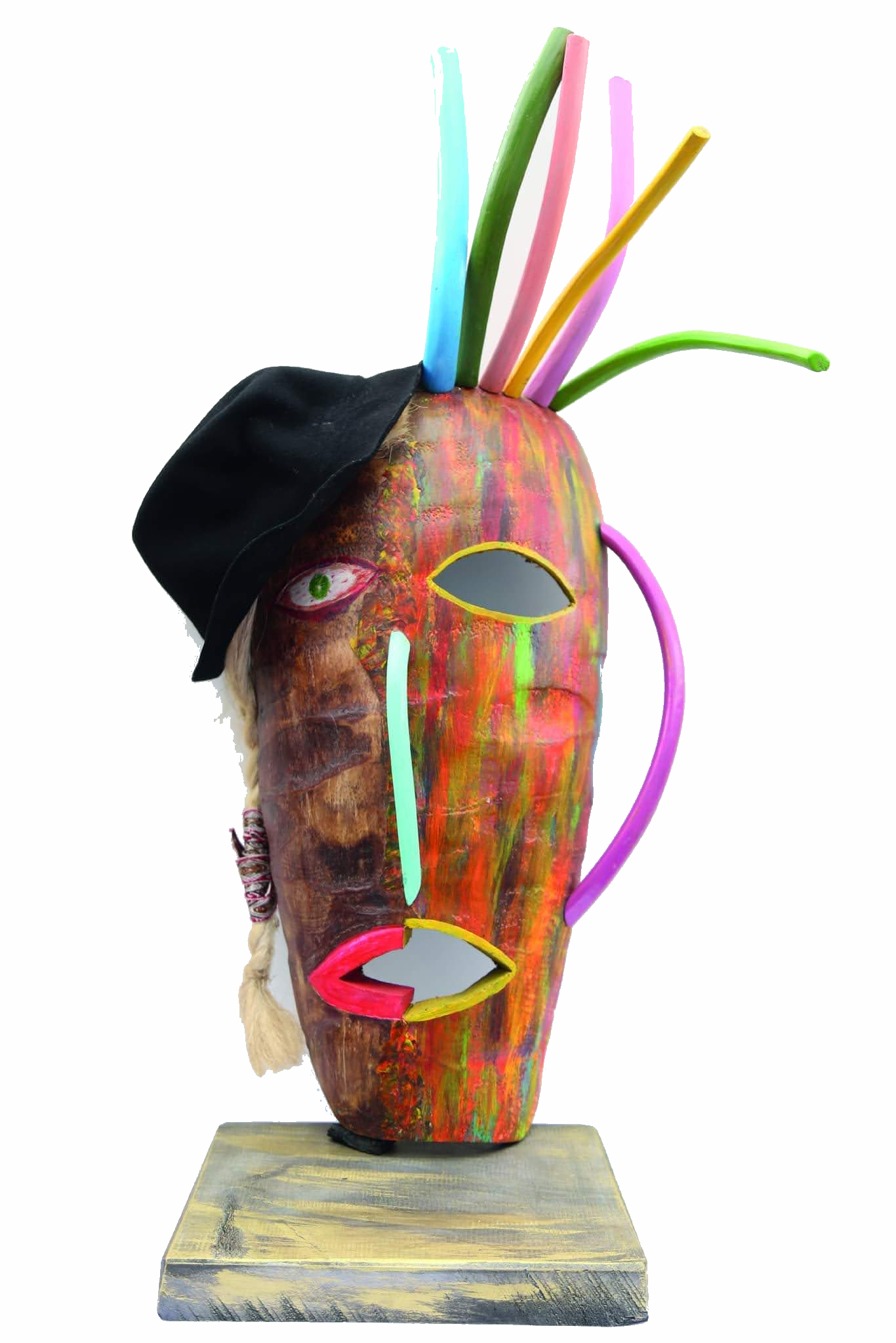  Máscara Dual  Agave stem, dried agave flower, agave fibers, textile cloth, and acrylic paint 90 cm  (35.4 in)
