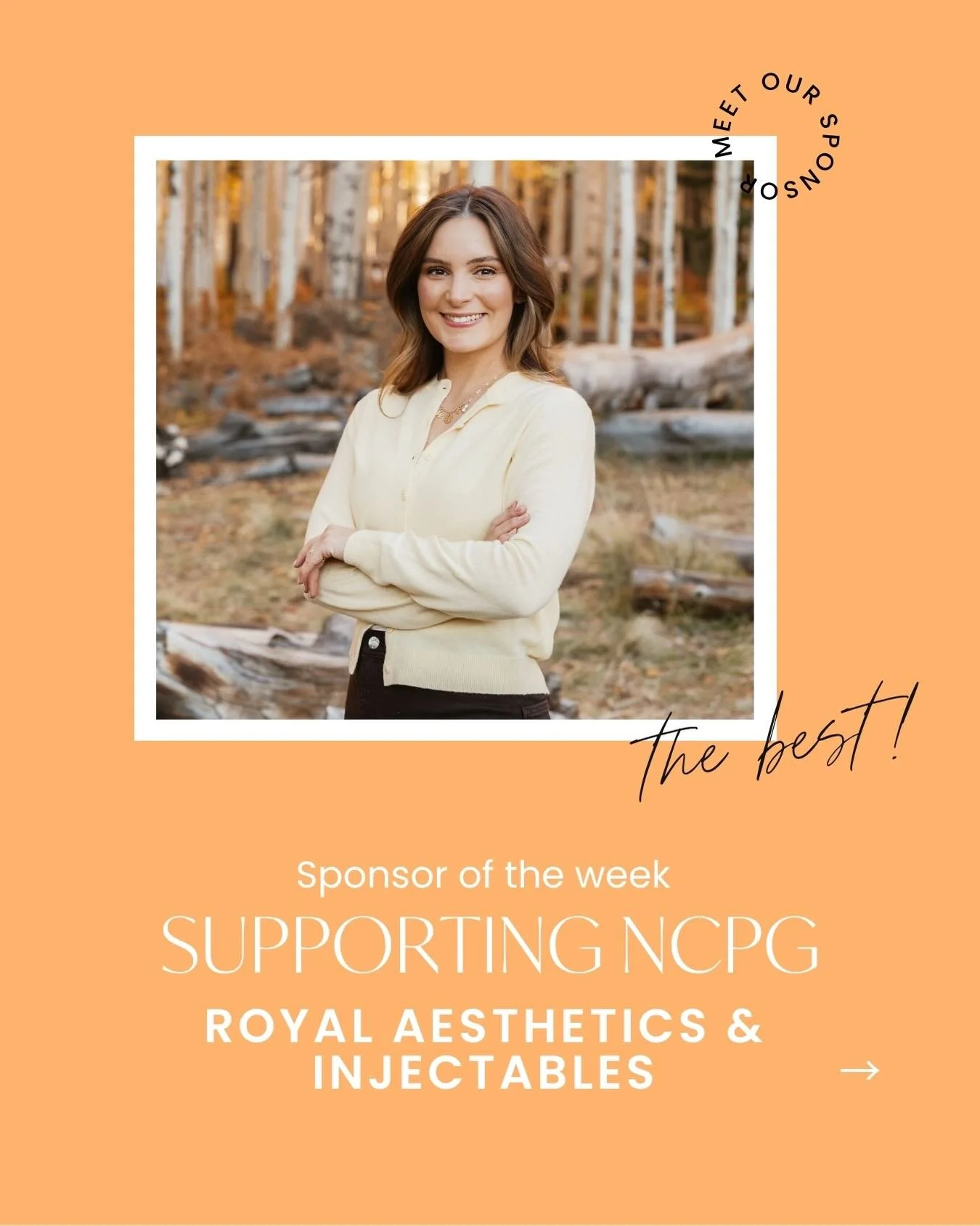 We love our sponsors who genuinely take care of our community. ✨ 

@ryleechalmers with Royal Aesthetics &amp; Injectables, and current NCPG member, is offering all members 10% off your first service &mdash; injectables, lasers, microneedling, chemica