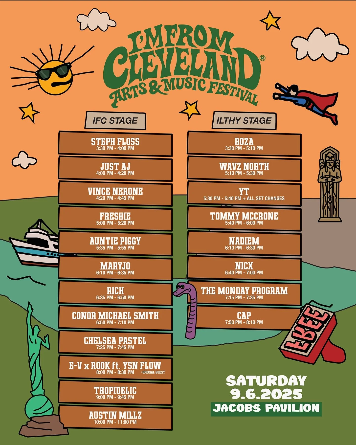 ✨ Tomorrow&rsquo;s the big day! ✨

The I&rsquo;m From Cleveland Arts &amp; Music Festival is finally here 🎶🎨

Official set times are locked in. Come out to Jacobs Pavilion to catch your favorite acts and discover even more talent across 2 stages: I