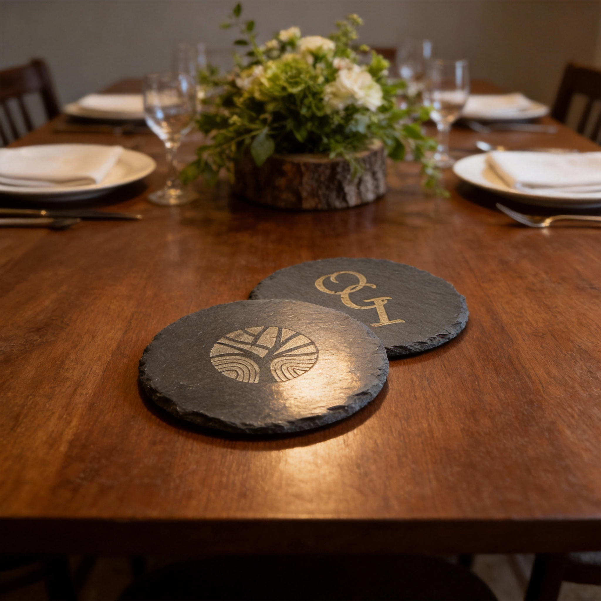 Slate Laser Engraved Coaster Set - 4pcs