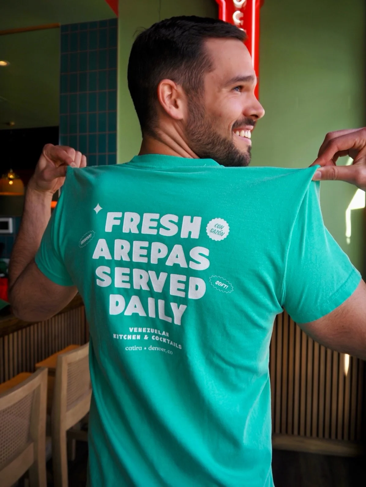 You know it&rsquo;s warming back up when we start breaking these tees out again 🌞😎

Fresh arepas, served daily 🫓🇻🇪

Merch is live and ships anywhere in the U.S.&mdash;link in bio to shop 👆
&bull;
&bull;
&bull;
&bull;
&bull;
#merch #arepas #denv