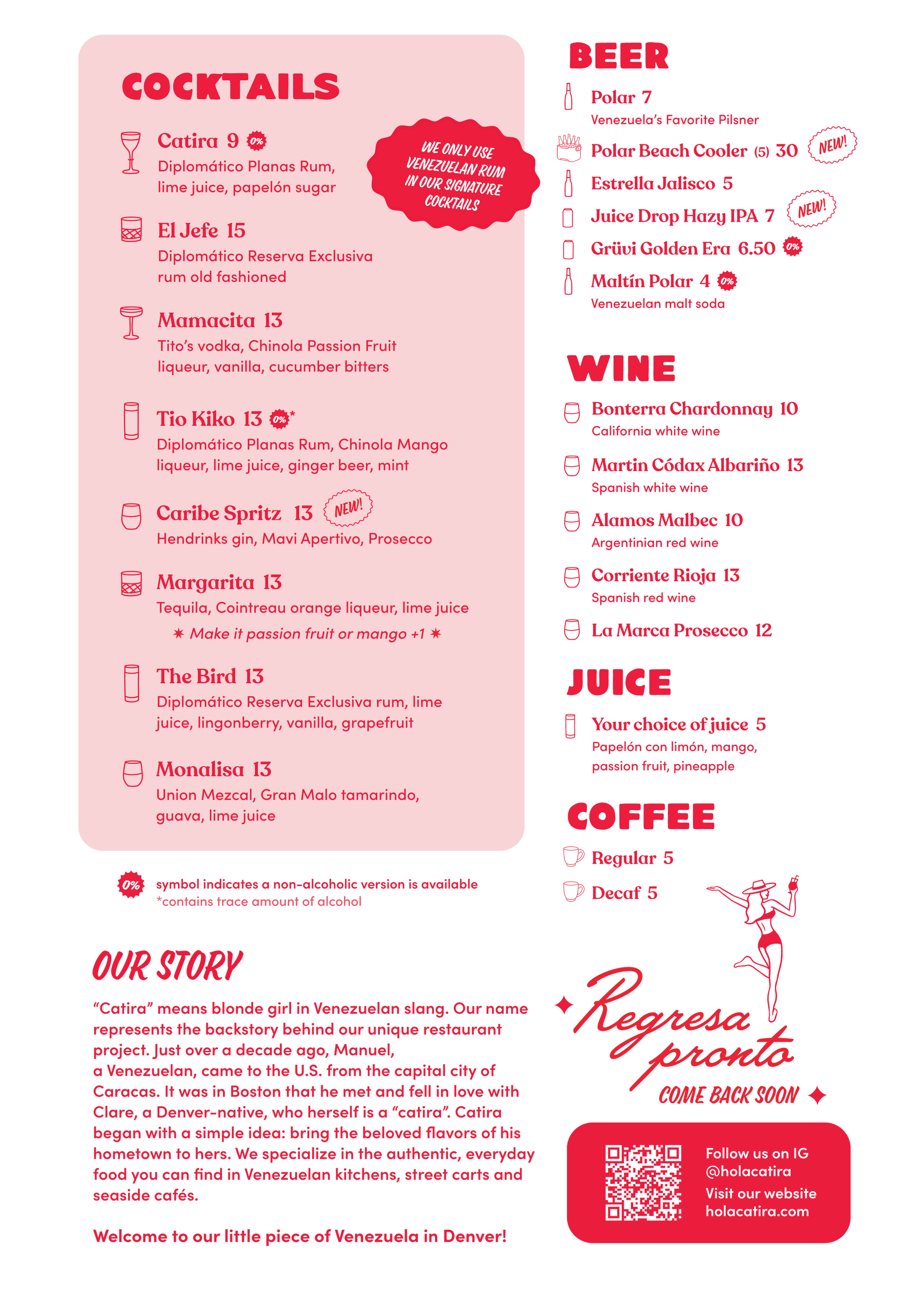Catira Cocktails and Drinks Menu