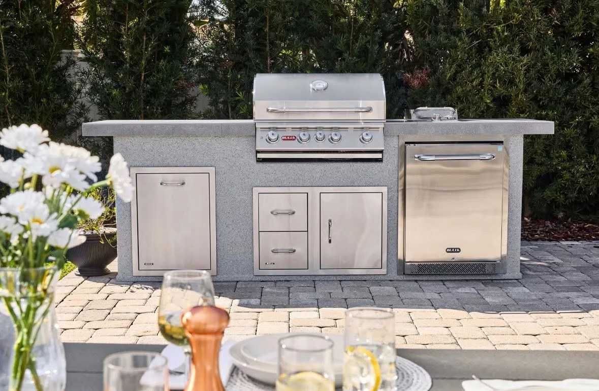 bull bbq grills and installation by outdoor fireplace experts Cozy Fireplace + Patio in San Antonio, Texas