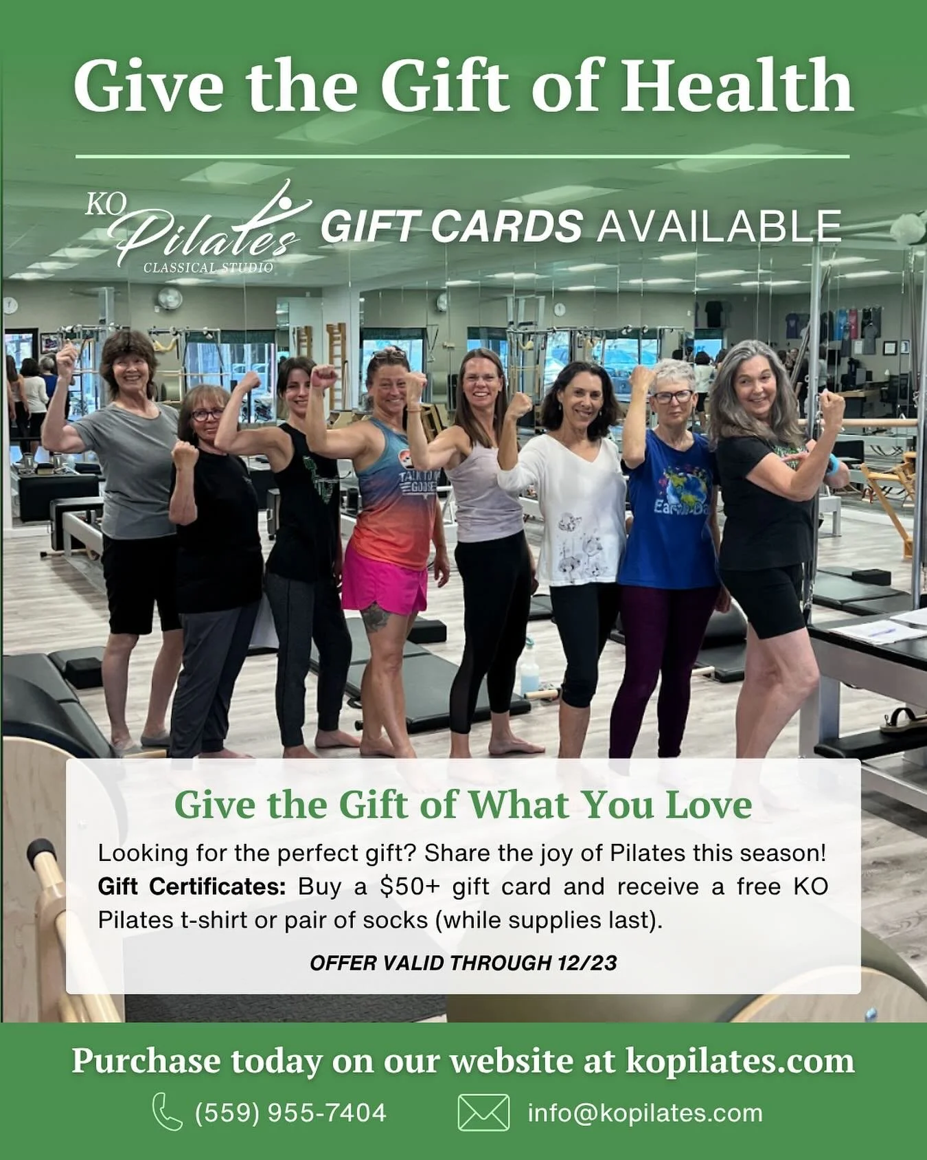 Share the benefits of classical Pilates with someone you care about. 

Purchase a $50 KO Pilates gift card and receive a free t-shirt or grip socks as our thank-you. 

Offer valid through 12/23, while supplies last.

#classicalpilatesstudio #pilates 