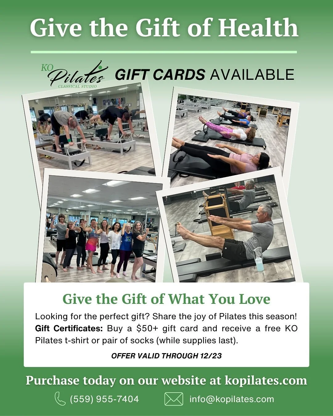 Give someone you love the gift of feeling strong and centered this holiday season.
 Now through 12/23, purchase a $50 KO Pilates gift card and get a free t-shirt or pair of grip socks&mdash;while supplies last! 

Thanksgiving week is approaching and 