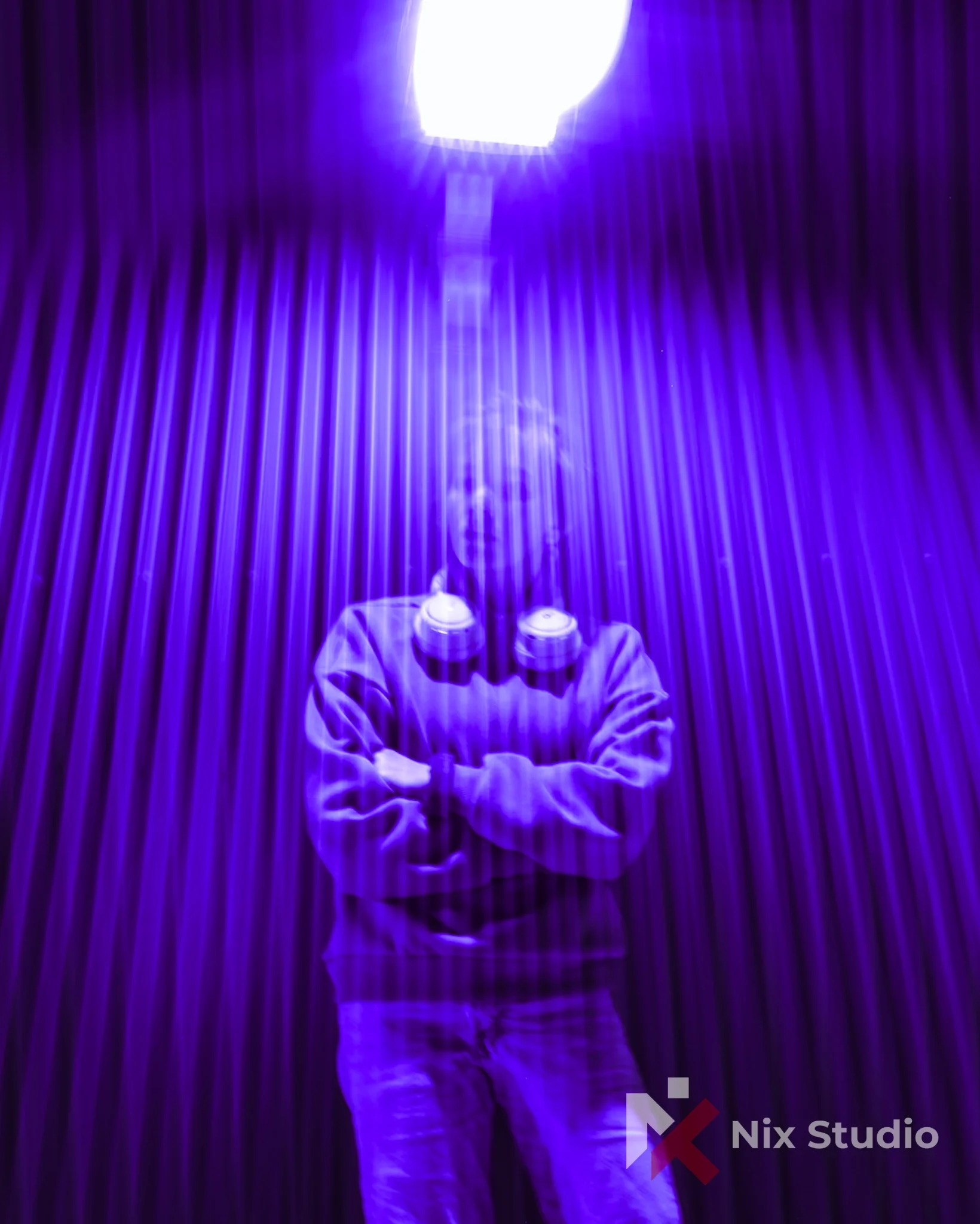 Portrait of man by neon lights in Morden, Mb
