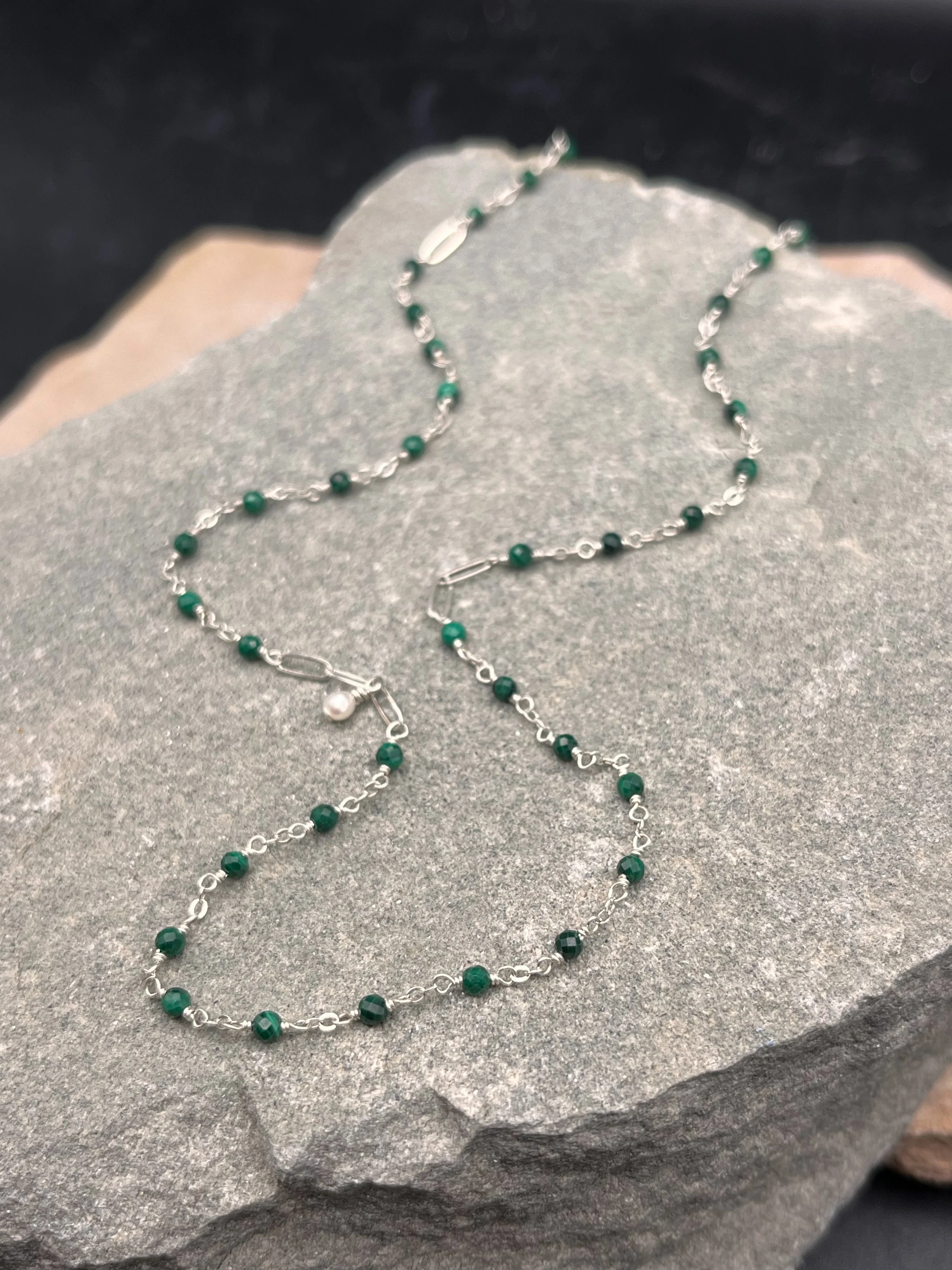 Malachite on Silver