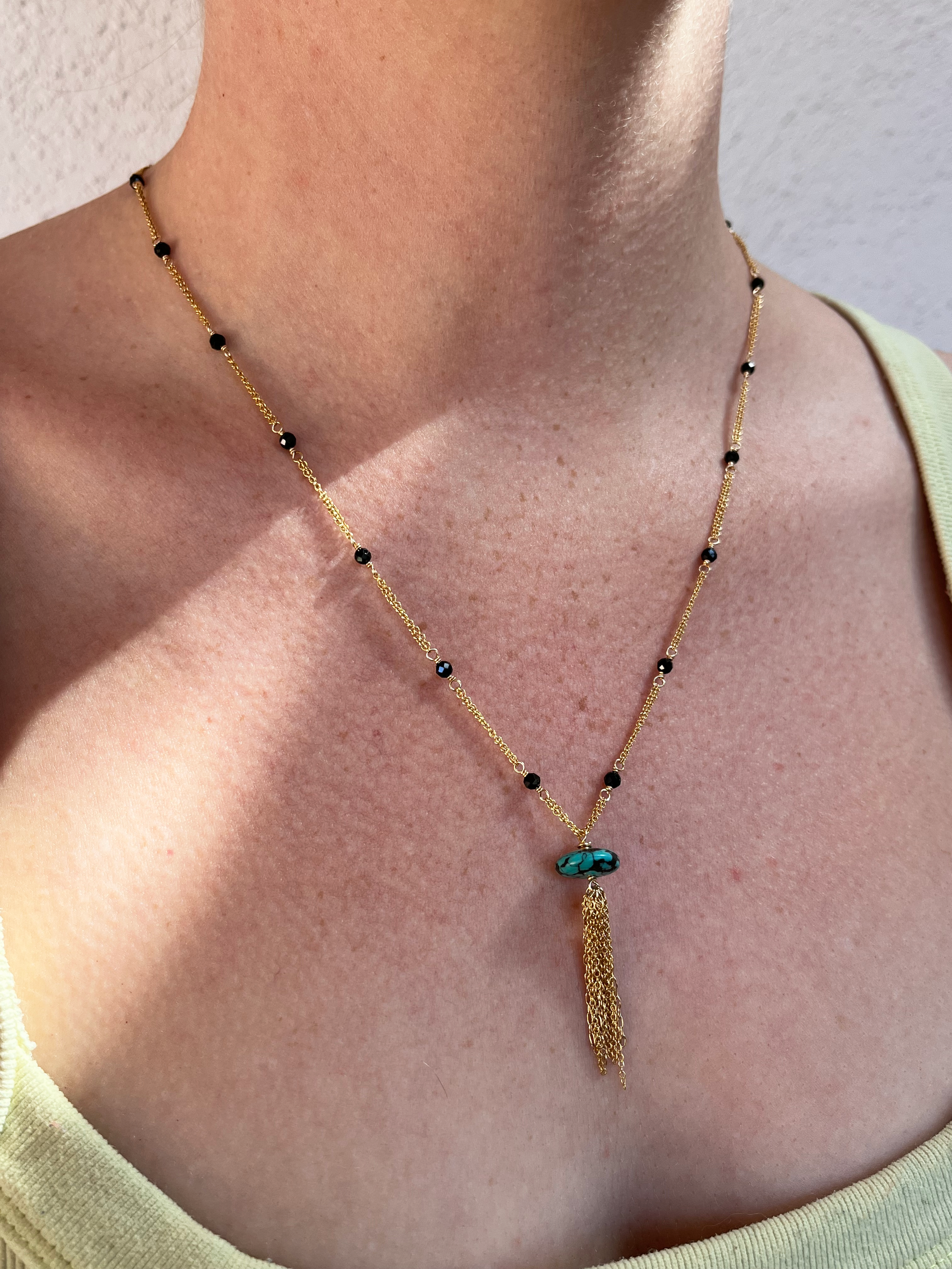 Black spinel & turquoise pendant