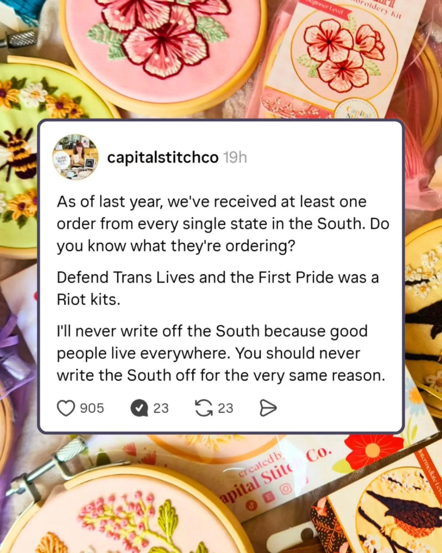 Never forget you have friends everywhere ❤️

cc: As of last year, we've received at least one order from every single state in the South. Do you know what they're ordering?

Defend Trans Lives and the First Pride was a Riot kits.

I'll never write of