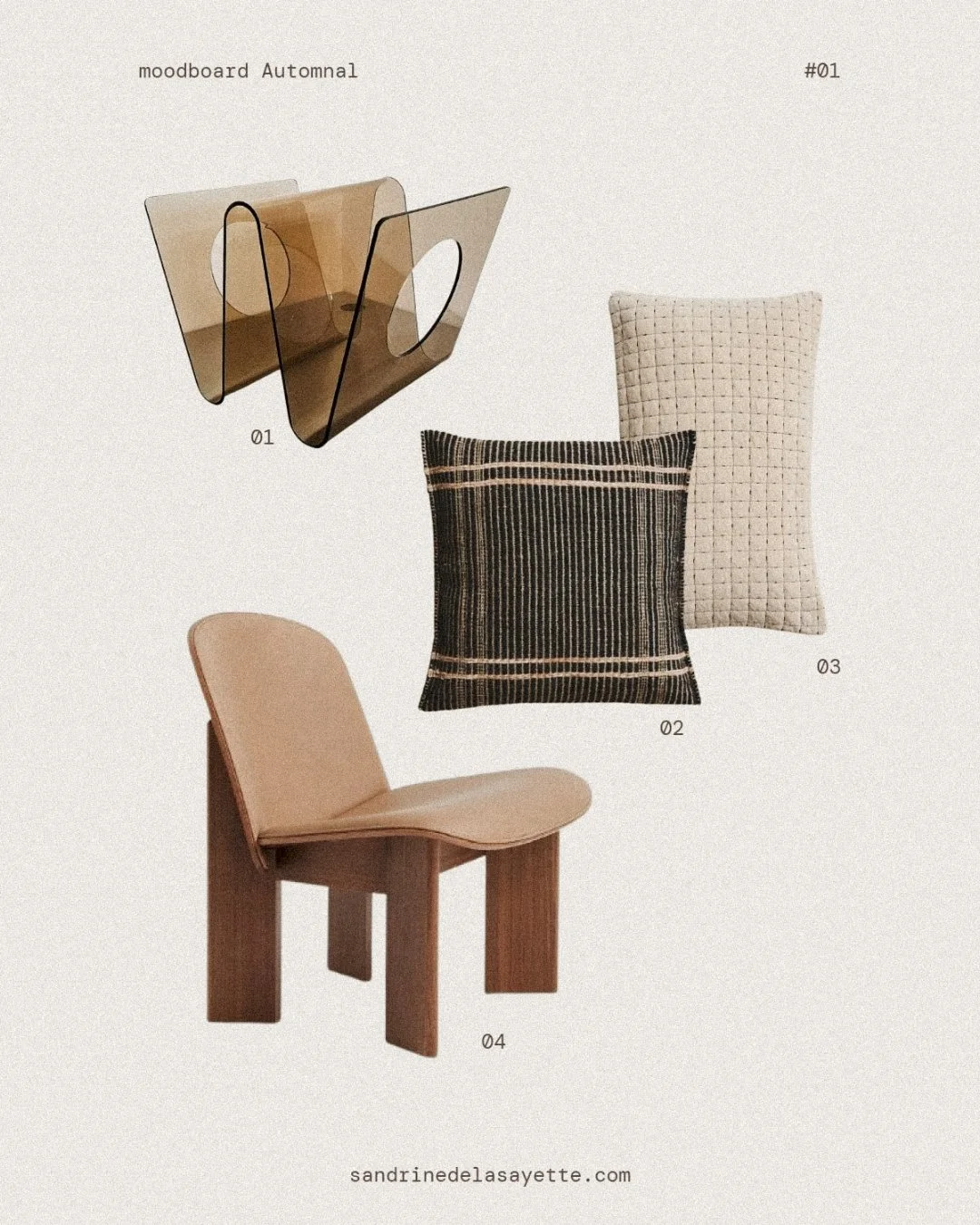 Je vous partage 3 assemblages / moodboards pour vous inspirer dans l'am&eacute;nagement de votre int&eacute;rieur.

Retrouvez l'ensemble des r&eacute;f&eacute;rences ci-dessous :

S&eacute;lection Moodboard 01

1. Porte-revues vintage 1979 Michel Dum