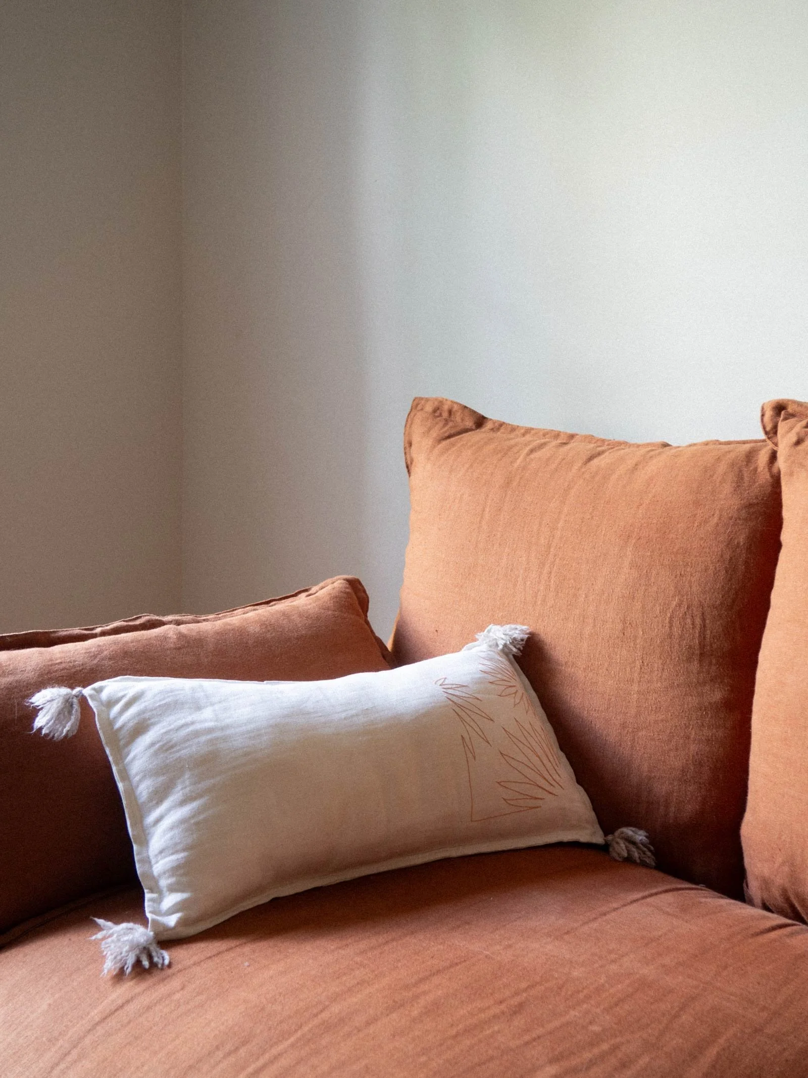 Salon conçu par un architecte d'intérieur avec détail sur canapé