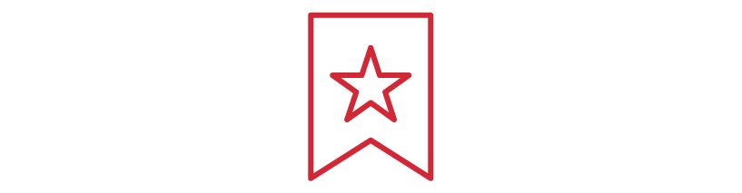 Red outline of a bookmark with a star in the center.