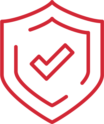Red shield icon with a checkmark in the center.