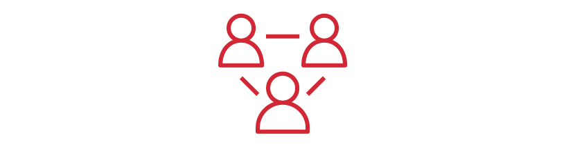Diagram showing three connected people icons representing a social network or team connection.