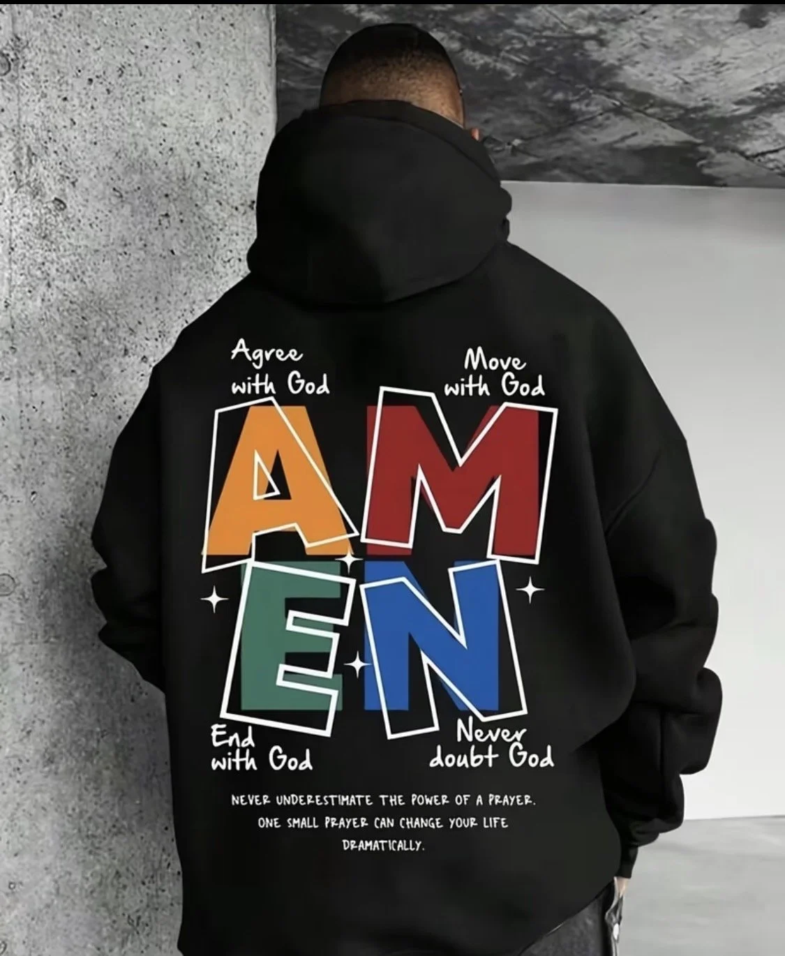 AMEN Prayer Inspirational Graphic Print Pocket Hoodie