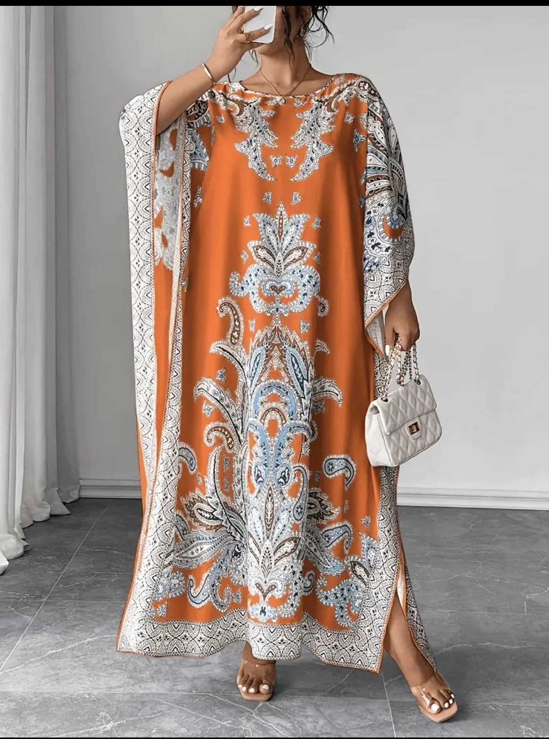 Elegant Plus Size Paisley Kaftan Dress