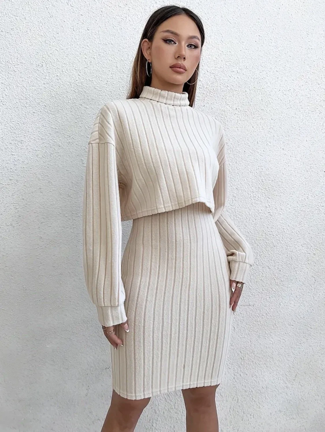 Fashion High Neck Dress Two-Piece Set