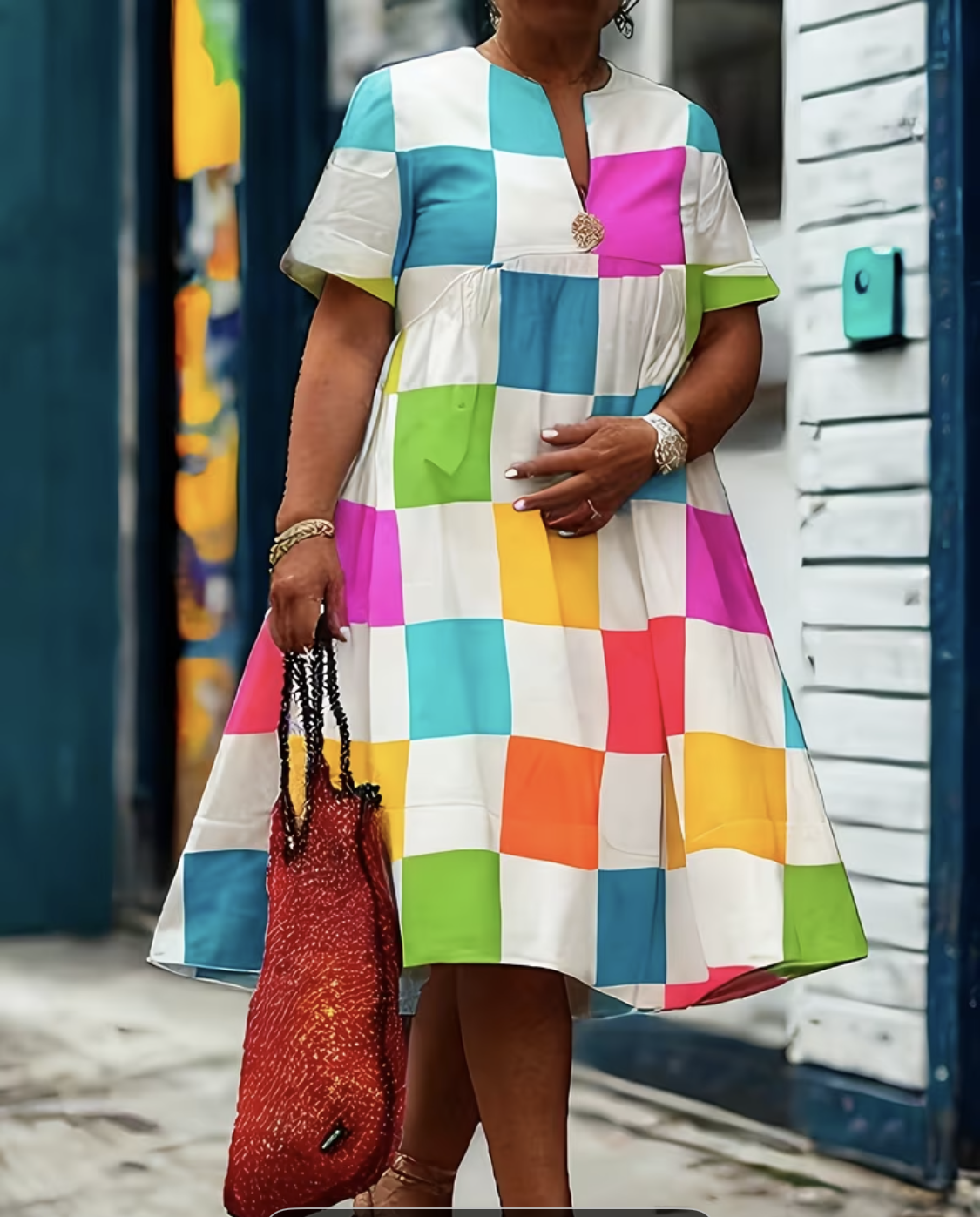 Colorful Plaid Loose A-line Mid-length Dress