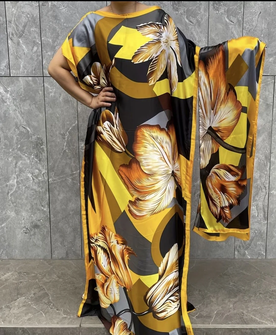 Floral Elegance Longline Dress with Scarf