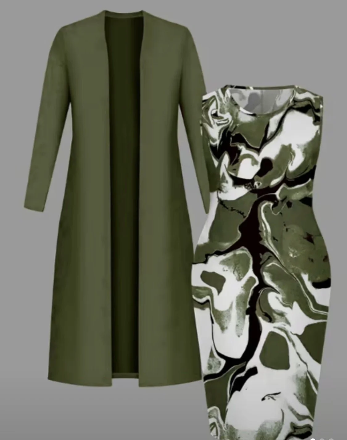 Chic Two-Piece Dress & Cardigan Set