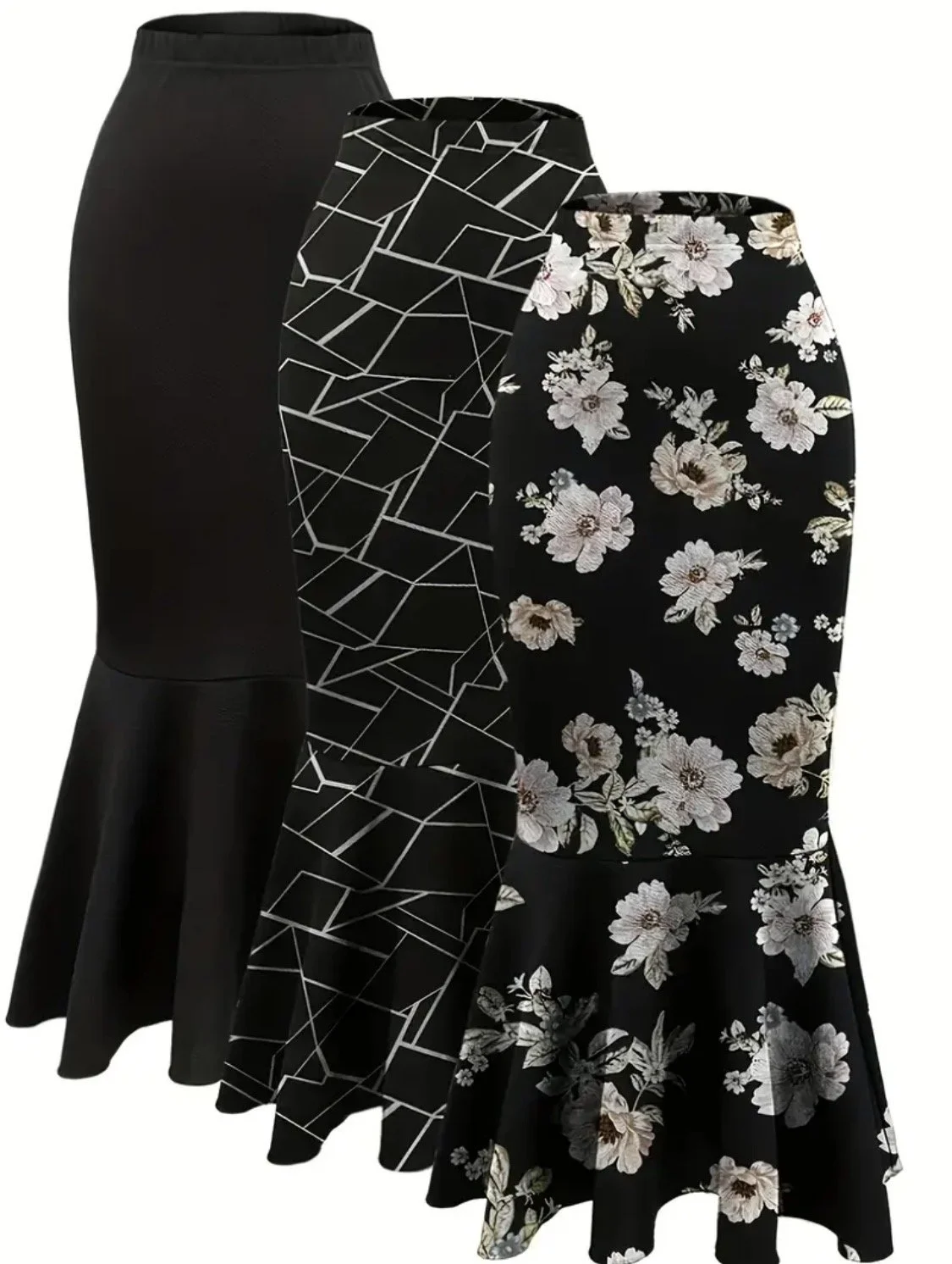 Plus Size Elegant Houndstooth Print Fish Tail Skirt