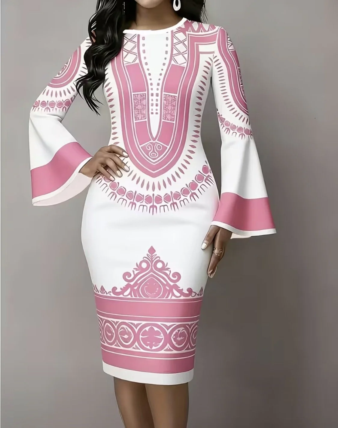Chic Elegance Printed Long Sleeve Dress