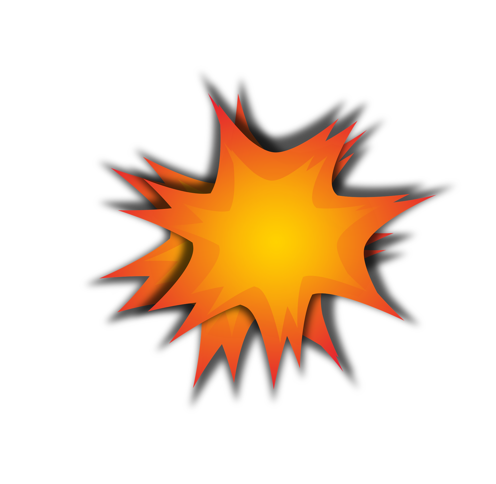 Illustration of a comic-style explosion with orange and yellow colors and sharp edges on a black background.