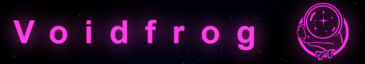 A purple neon logo for the animation and creative design work known as Voidfrog