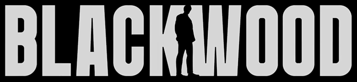 The word 'BLACKWOOD' in large gray letters with a silhouette of a person standing in front of the letter 'K'.