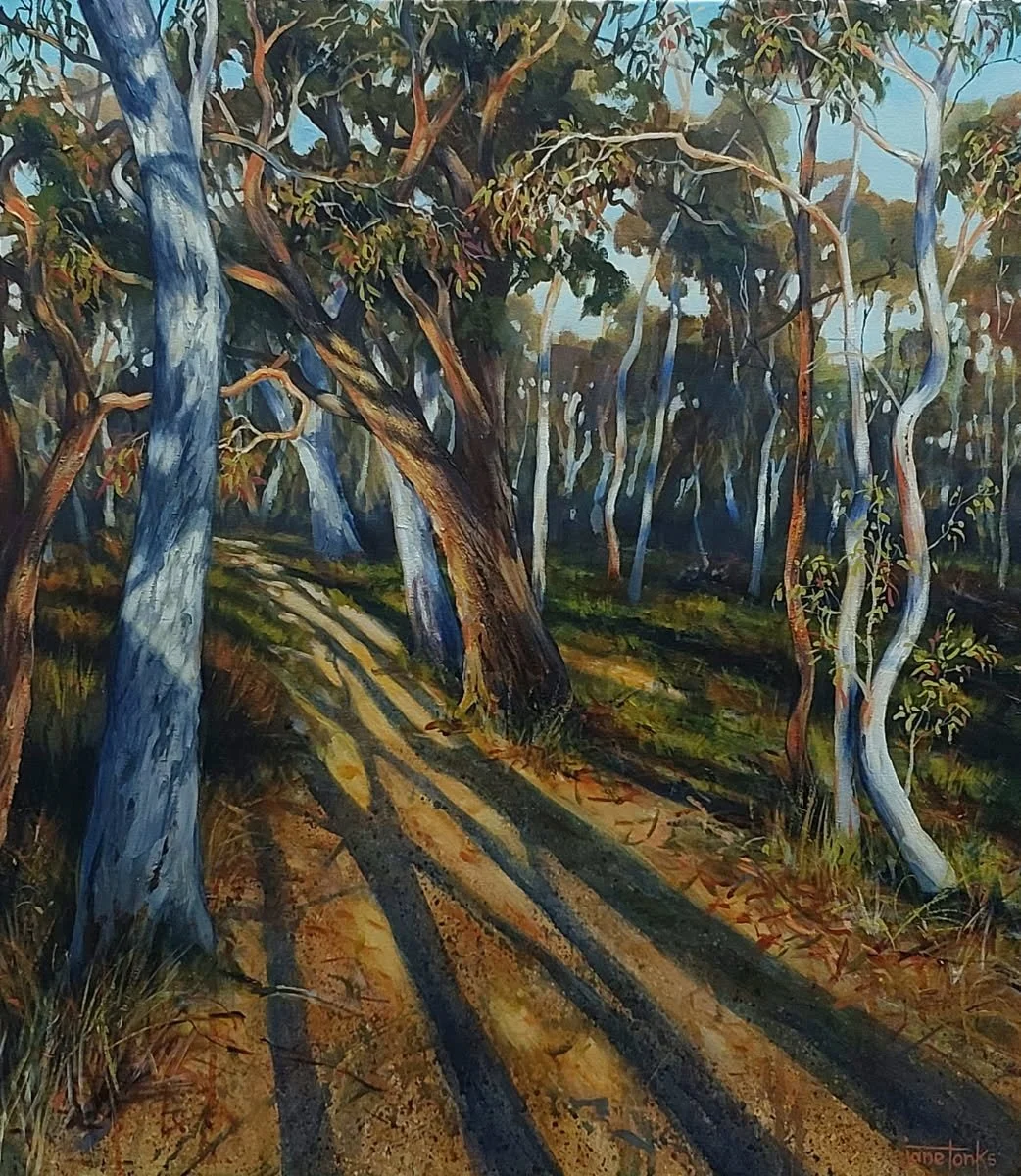 "Shadows draw long as day's end approaches" by Jane Tonks