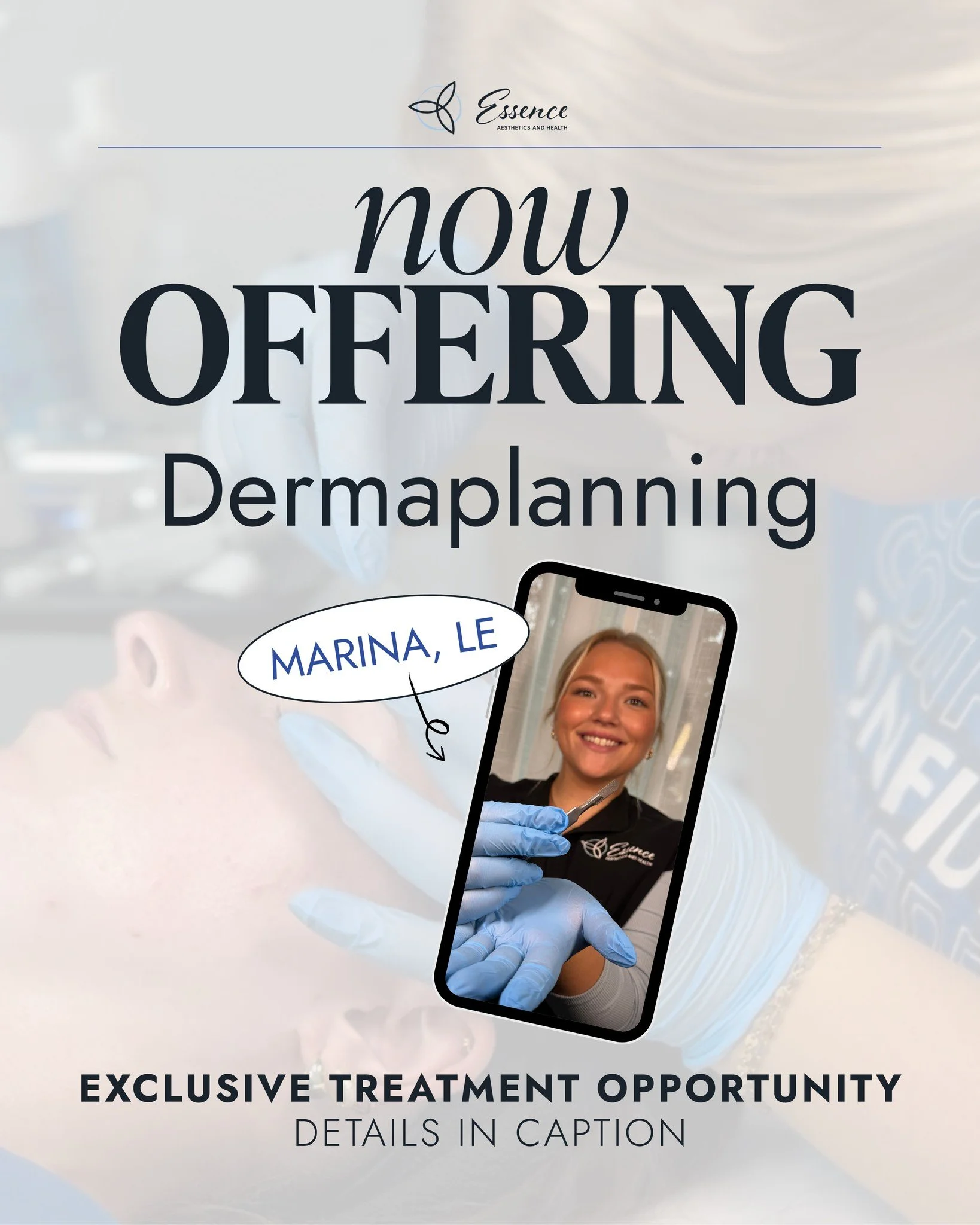 Marina, LE, has been training behind the scenes, and we're happy to announced she's expanded her treatment offerings to include dermaplaning! To mark the occasion, we're sharing an exclusive treatment opportunity through the end of October. ✨

Schedu