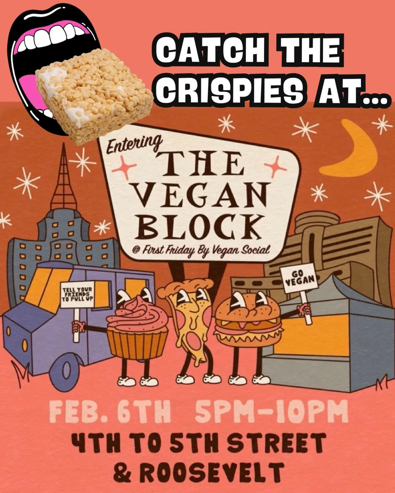 Phoenix kids! We&rsquo;ll be @thatvegansocial this Friday sellin&rsquo; le Counter Crispies - you&rsquo;ll be the first to try our brand new flavor! - to support @theravencorps and @vaftucson 👊

🌱 The Vegan Block @ First Friday
🗓️ Friday 2/6 
⏰ 5 