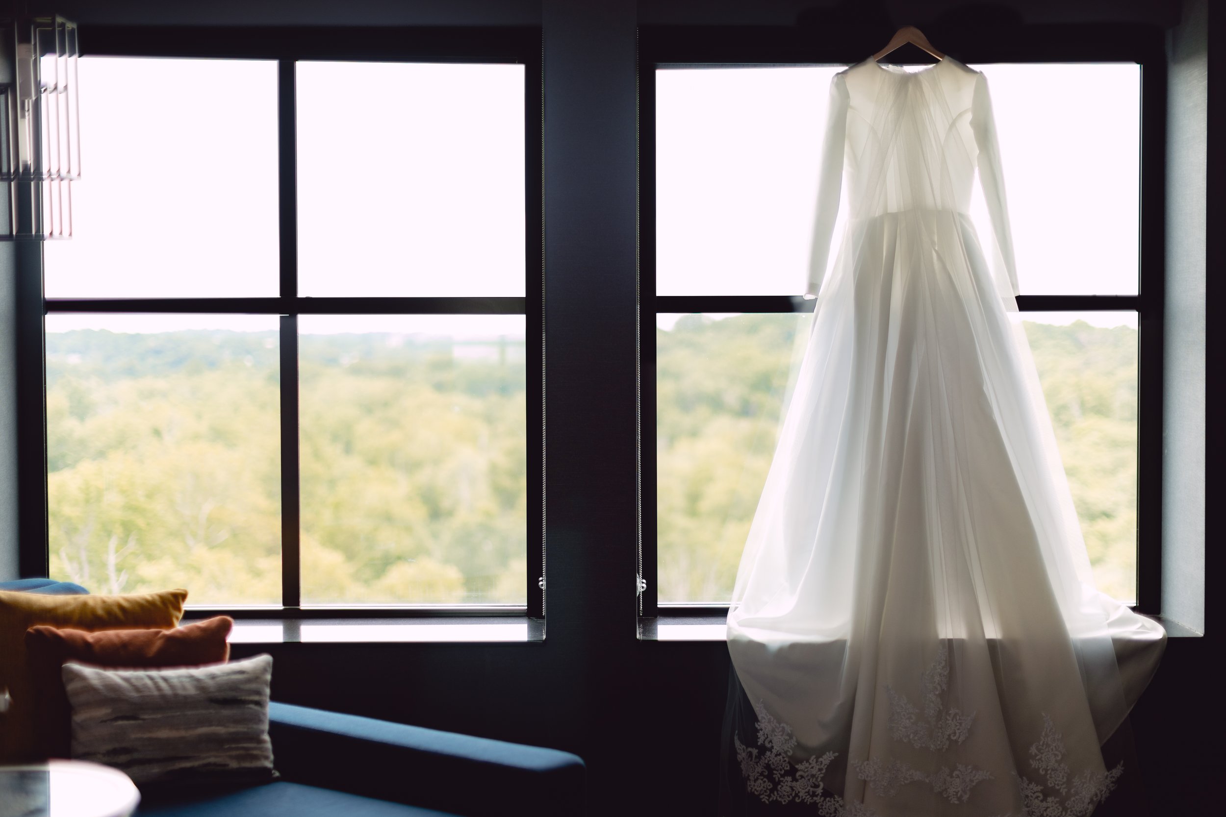 wedding dress on the window